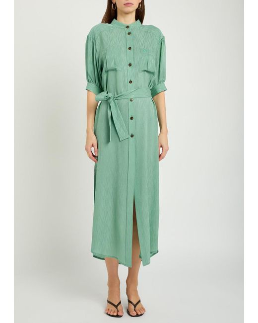 Blazé Milano Green Belted Silk Midi Dress