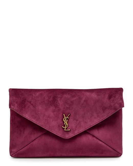 Saint Laurent Purple Envelope Suede Clutch