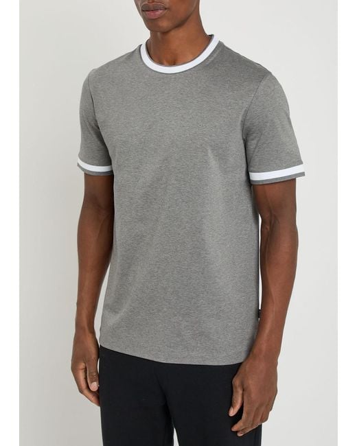 Boss Gray H-Tessler Logo-Print Cotton T-Shirt for men