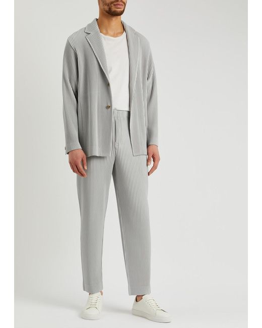 Homme Plissé Issey Miyake Gray Pleated Jersey Blazer for men