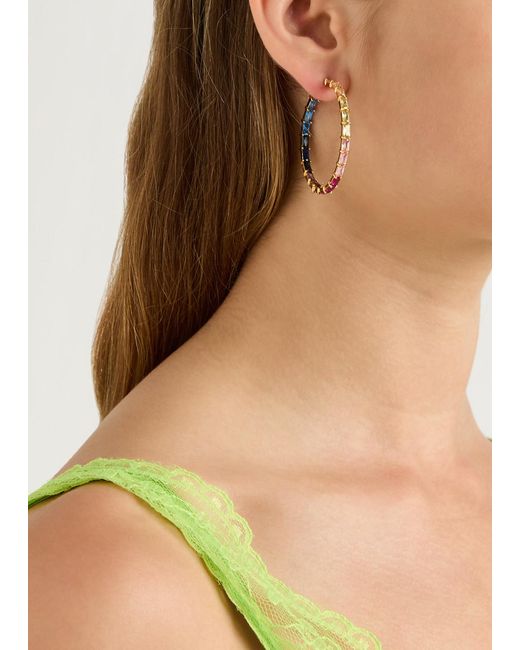 Crystal Haze Jewelry Multicolor Baguette Chakra 18Kt-Plated Hoop Earrings