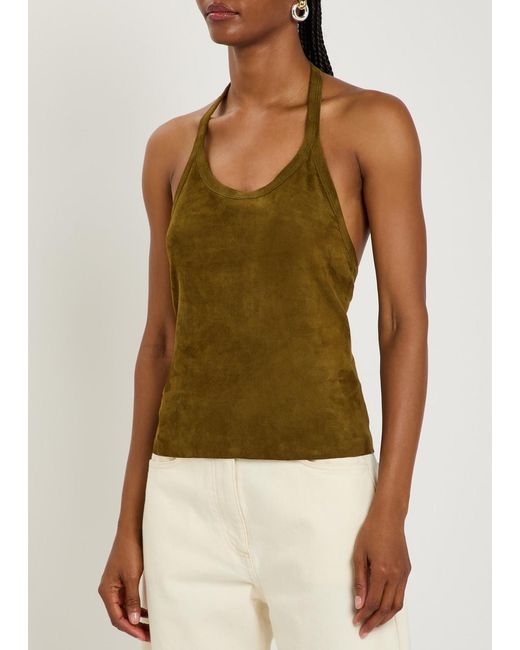 Stouls Green Cherry Halterneck Stretch-Suede Top