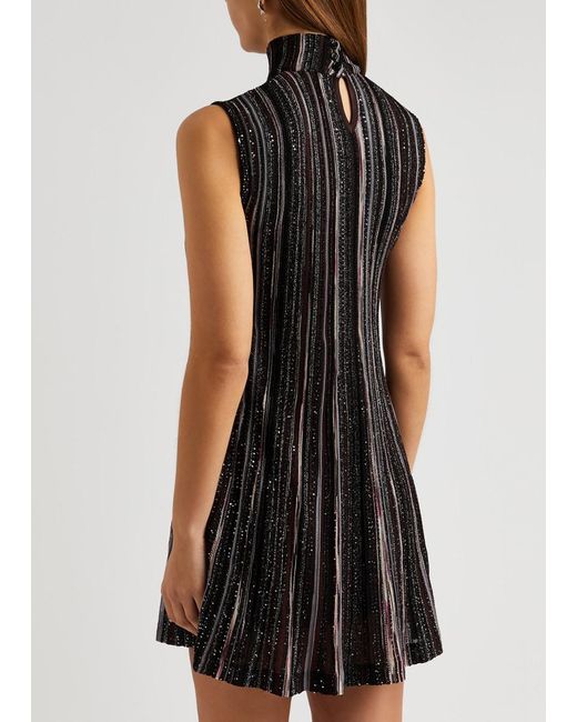 Missoni Black Striped Embellished Fine-knit Mini Dress