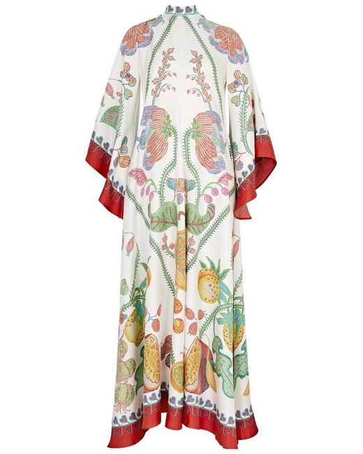 LaDoubleJ White Magnifico Printed Silk-satin Maxi Dress
