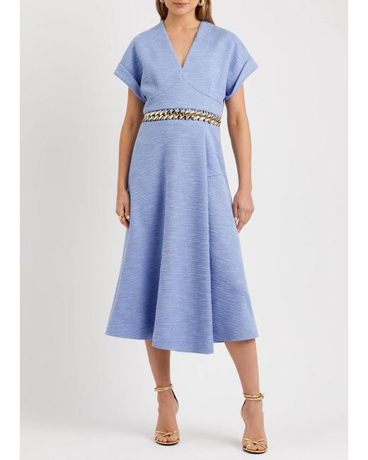 Rebecca Vallance Blue Carine Bouclé Woven Midi Dress