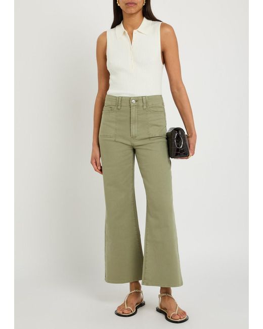 PAIGE Green Anessa Wide-Leg Jeans