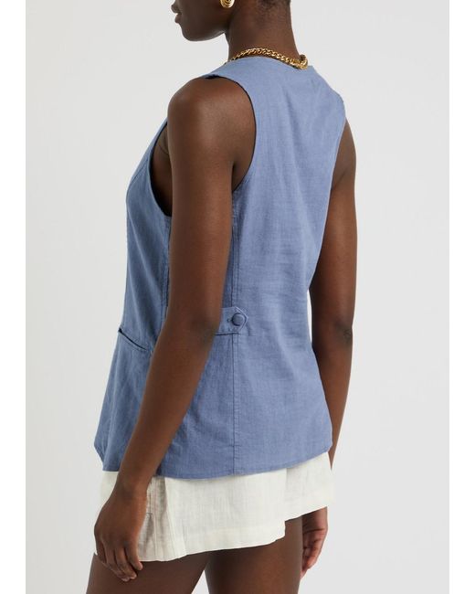 Free People Blue Millie Linen-Blend Waistcoat