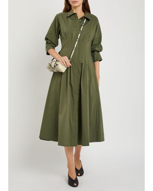 Jonathan Simkhai Green Jazz Pintucked Cotton-Blend Poplin Midi Shirt Dress