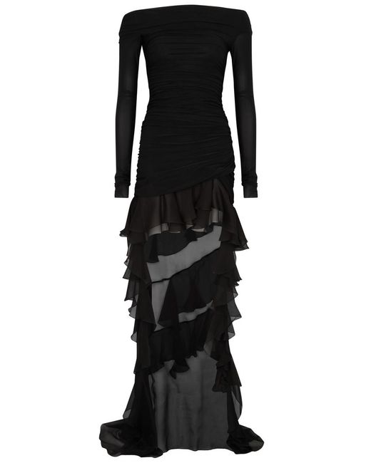 Blumarine Black Ruffle-Trimmed Stretch-Jersey Dress