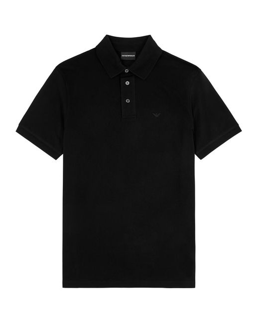 Emporio Armani Black Logo-embroidered Piqué Cotton Polo Shirt for men