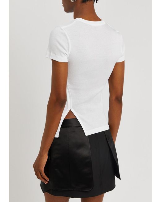 Helmut Lang White Cut-out Ribbed Cotton Top