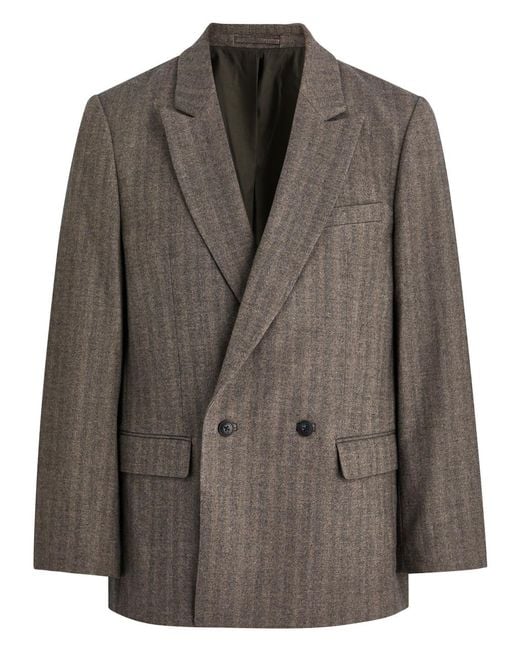 Percival Brown Herringbone Double-Breasted Woven Blazer for men