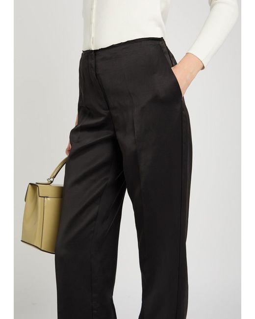 Totême Black Raw-Edged Straight-Leg Satin Trousers
