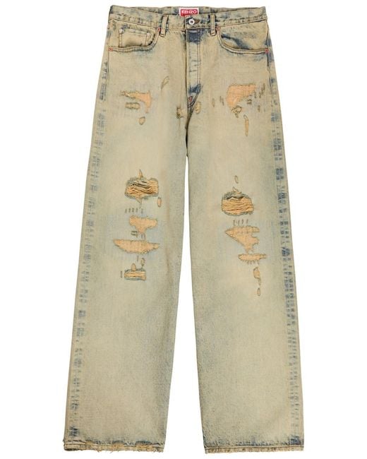 KENZO Natural Distressed Wide-Leg Jeans for men