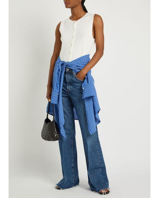 FRAME Blue The Lax Distressed Flared-Leg Jeans