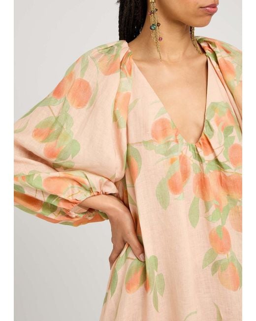 BERNADETTE Natural Georgette Printed Linen Midi Dress