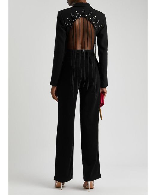 Nafsika Skourti Black Intricate Embellished Open-Back Fringed Blazer