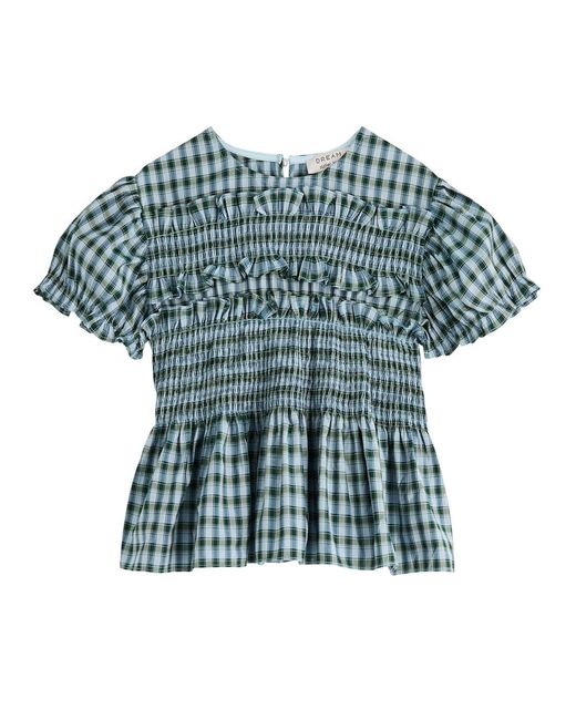 Sister Jane Arabella Checked Puff-Sleeve Woven Top in Blue