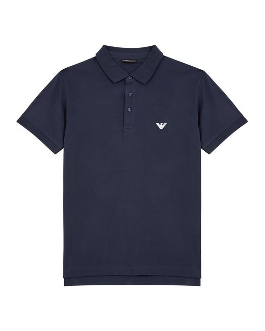 Emporio Armani Blue Logo-embroidered Stretch-cotton Polo Shirt for men