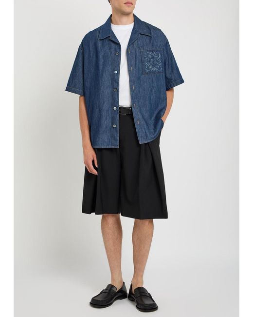 Loewe Blue Embroidered Chambray Shirt for men