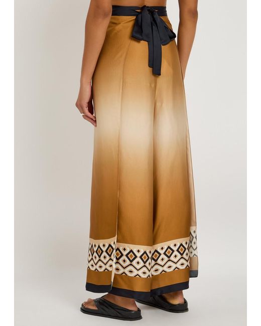 Max Mara Brown Sfere Printed Wide-Leg Satin Trousers