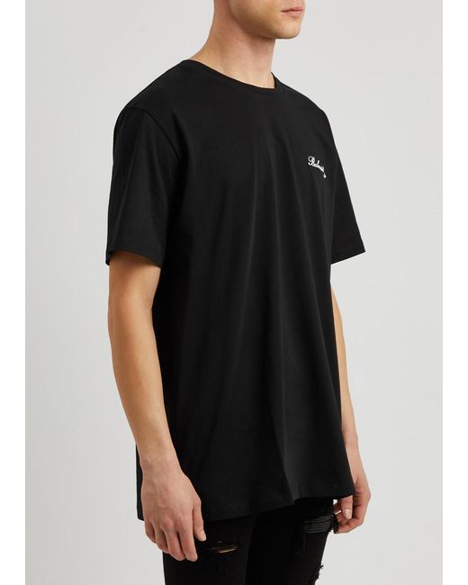 Balmain Black Logo-embroidered Cotton T-shirt for men