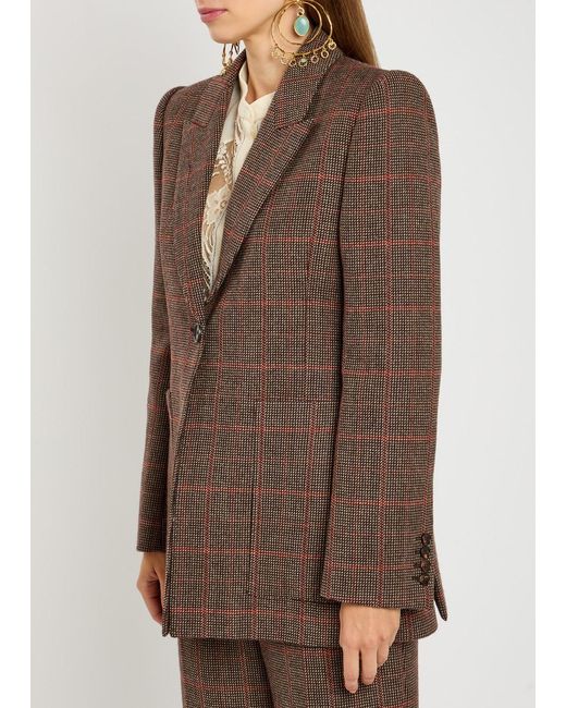Chloé Brown Checked Wool Blazer