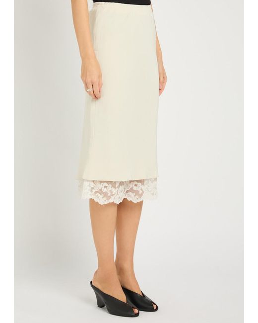 Maria McManus Natural Lace-Hem Satin-Twill Midi Skirt