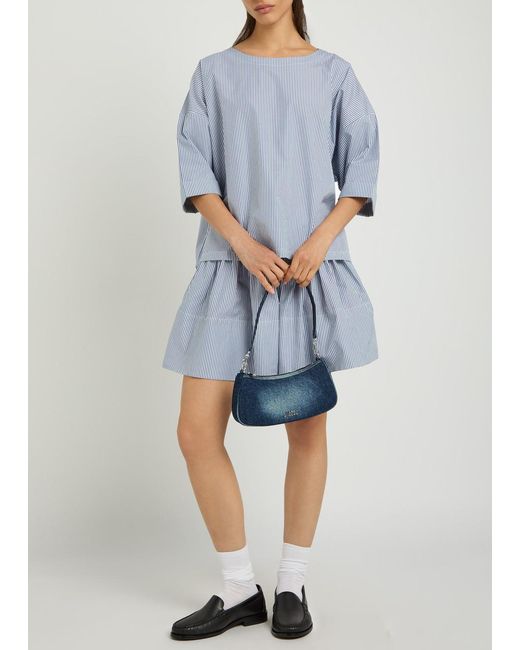Suzie Kondi Blue Fousta Striped Cotton-Poplin Mini Skirt