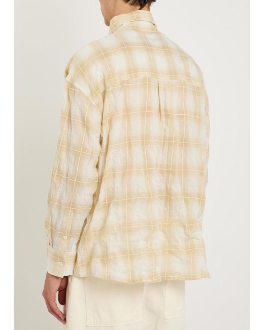 Picante Natural Rocco Checked Crinkled Cotton-Blend Overshirt for men