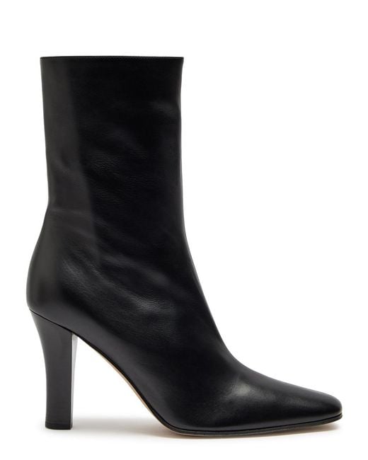 The Row Black Mona 80 Leather Mid-Calf Boots