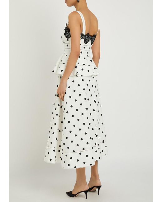 Self-Portrait White Layered Polka-Dot Linen-Blend Midi Dress