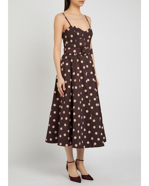 Rebecca Vallance Purple Vivianne Polka-Dot Slubbed-Poplin Midi Dress