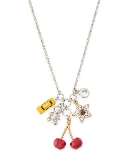 Marc Jacobs White The Trinket Charm Cluster Plated Brass Necklace