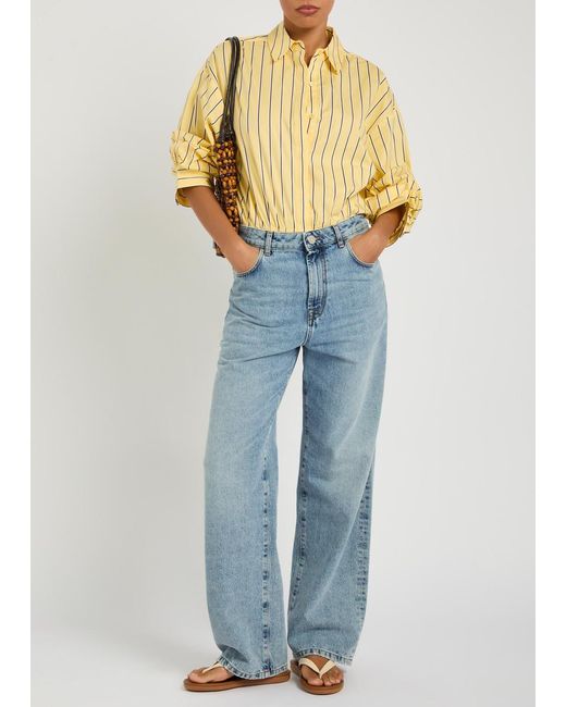 Staud Natural Traverse Striped Stretch-Cotton Poplin Shirt Bodysuit