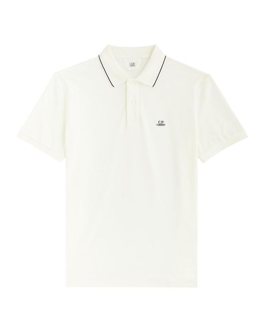 C P Company White Logo Piqué Stretch-Cotton Polo Shirt for men