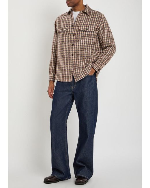 vowels Brown Checked Wool And Mohair-Blend Overshirt for men