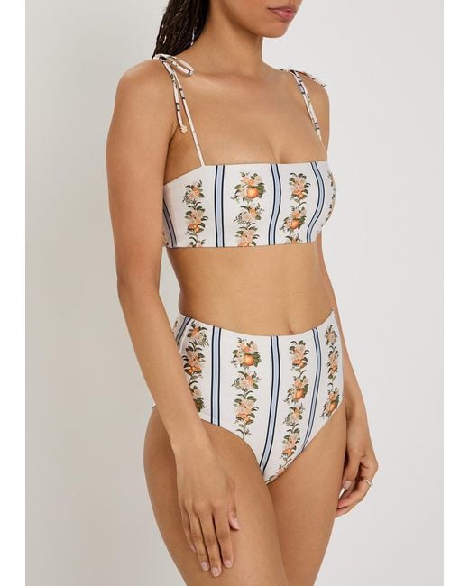 Agua Bendita White Primavera Floral-Print Bikini Top
