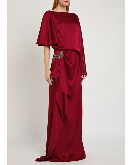 erdem red dress Erdem Off-the-shoulder Pleated Printed Cotton-faille Midi Dress - Women - Red Dresses