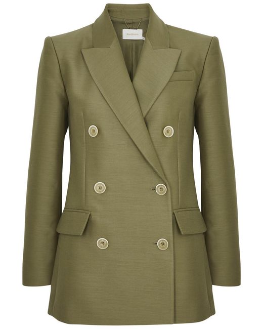 Zimmermann Green Tranquility Double-Breasted Wool-Blend Blazer