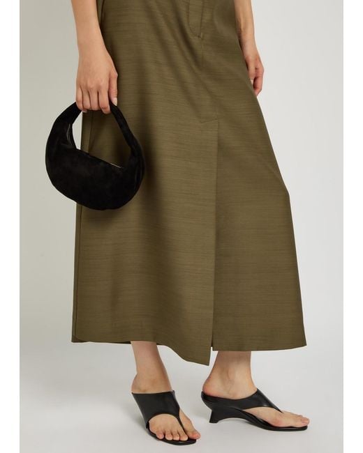 Heirlome Green Lara Wool And Silk-Blend Midi Skirt