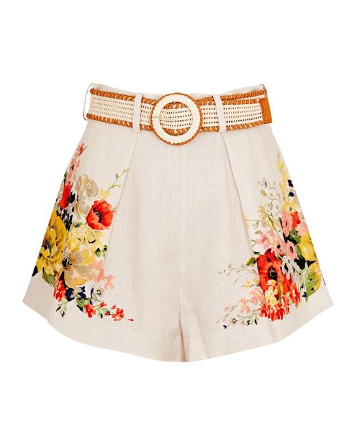 Zimmermann White Alight Tuck Floral-print Linen Shorts for men