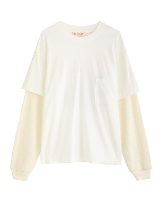 CHERRY LA White Printed Layered Cotton Top for men