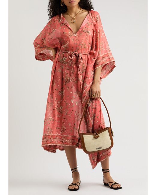 Isabel Marant Red Amira Printed Cotton-Blend Kaftan Dress