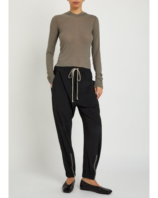 Rick Owens Gray Hooded Ribbed Fine-Knit Top