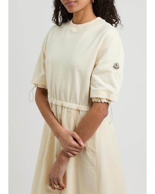 Moncler Natural Abito Cotton And Woven Midi Dress