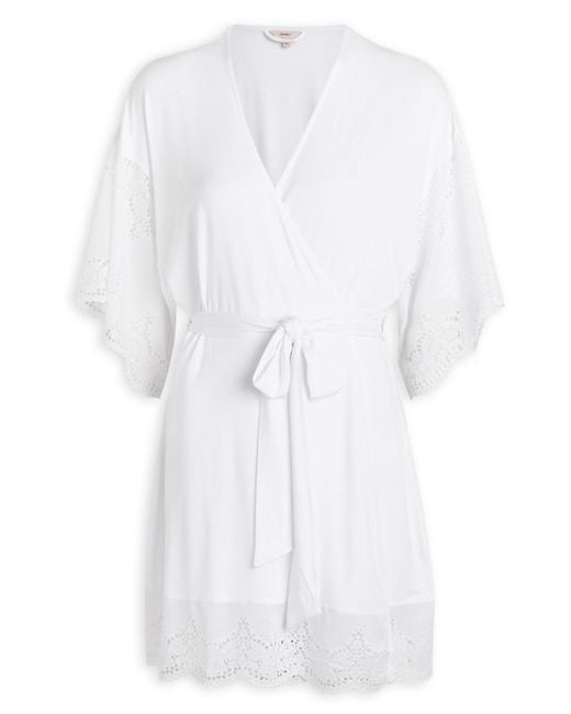 Eberjey White Beatrix Lace-Embellished Jersey Robe