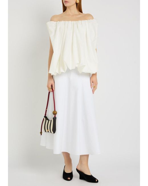 Jacquemus White Le Top Lavande Draped Cotton-Blend Poplin Top