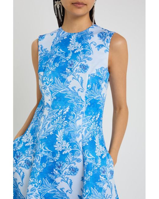 Emilia Wickstead Blue Mara Floral-Print Faille Midi Dress
