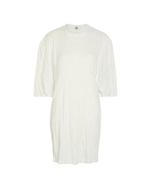 Totême White Crinkled Jersey Mini T-Shirt Dress
